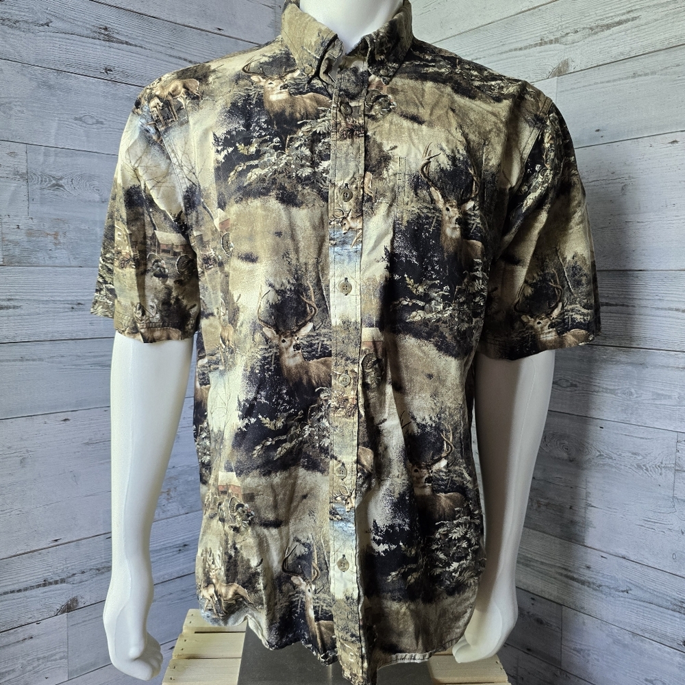 RedHead Deer Wildlife Hunting Camo Cotton Button Down Shirt Large